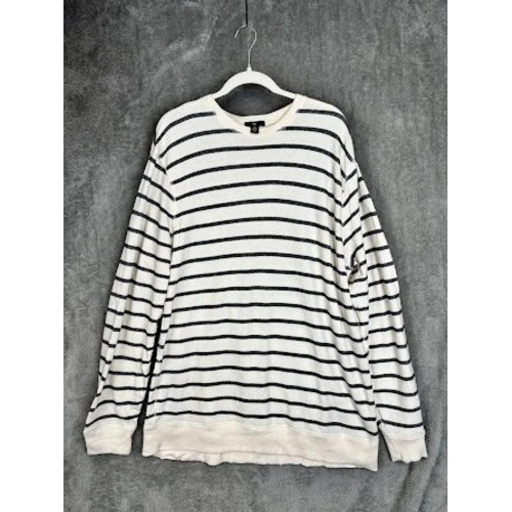 GAP Striped Crewneck Sweatshirt Long Sleeve Cream Navy Blue Size XXL 100% Cotton